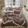 New wrinkled gauze lace duvet cover and bed cover four-piece set, princess style all-season washed cotton checkered double duvet cover Application Scenario